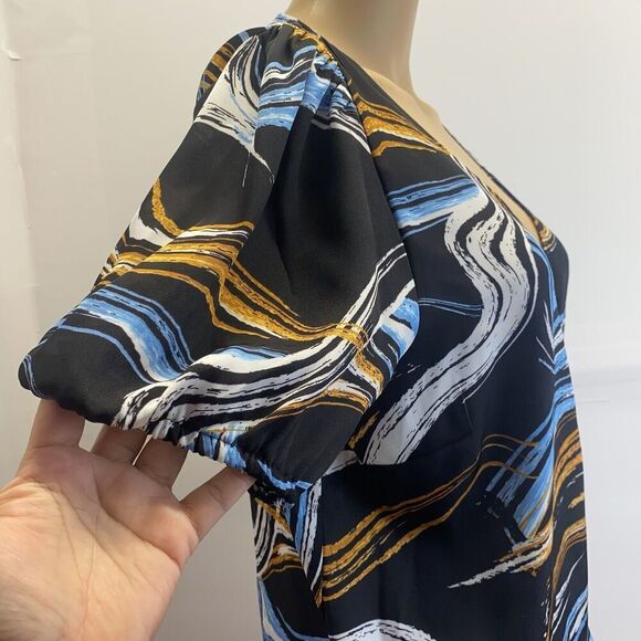 Nine West Blouse Wrap Top Silky Shirt Womens Size Large Short Sleeve Tie Waist - Picture 14 of 15